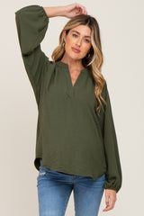 Olive Basic V-Neck Maternity Blouse