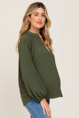 Olive Basic V-Neck Maternity Blouse