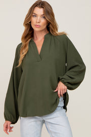 Olive Basic V-Neck Blouse