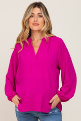 Magenta Basic V-Neck Maternity Blouse