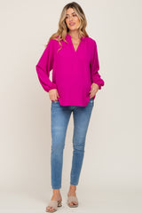 Magenta Basic V-Neck Maternity Blouse