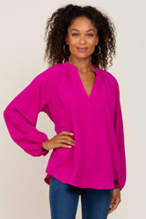 Magenta Basic V-Neck Blouse