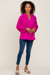 Magenta Basic V-Neck Blouse