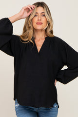 Black Basic V-Neck Maternity Blouse