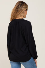 Black Basic V-Neck Maternity Blouse