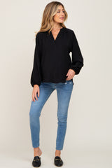 Black Basic V-Neck Maternity Blouse