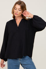 Black Basic V-Neck Blouse