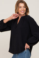 Black Basic V-Neck Blouse