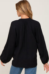 Black Basic V-Neck Blouse