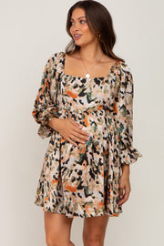 Mocha Watercolor Print Maternity Mini Dress