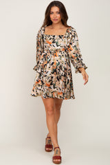 Mocha Watercolor Print Maternity Mini Dress