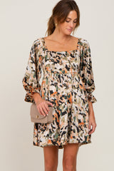 Mocha Watercolor Print Maternity Mini Dress