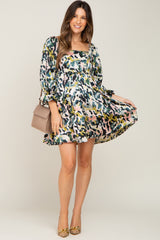 Forest Green Watercolor Print Maternity Mini Dress