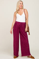 Burgundy Pleated Maternity Wide Leg Pants