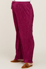 Burgundy Pleated Maternity Wide Leg Pants