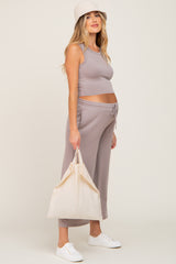 Taupe Crop Tank Maternity Lounge Set