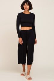 Black Cropped Long Sleeve Lounge Set