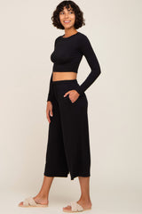 Black Cropped Long Sleeve Lounge Set