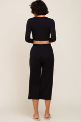 Black Cropped Long Sleeve Lounge Set