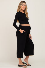 Black Cropped Long Sleeve Maternity Lounge Set