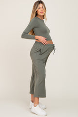 Olive Cropped Long Sleeve Maternity Lounge Set