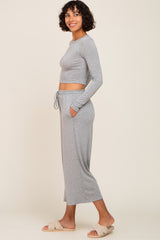 Heather Grey Cropped Long Sleeve Lounge Set