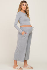 Heather Grey Cropped Long Sleeve Maternity Lounge Set