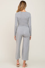 Heather Grey Cropped Long Sleeve Maternity Lounge Set