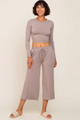 Taupe Cropped Long Sleeve Lounge Set