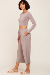 Taupe Cropped Long Sleeve Lounge Set