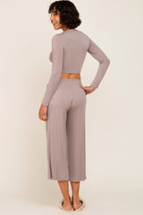 Taupe Cropped Long Sleeve Lounge Set