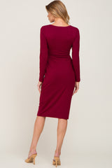 Burgundy Basic Square Neck Midi Dress