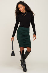 Forest Green Ruched Fitted Maternity Skirt