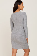 Heather Grey Soft Ribbed Long Sleeve Maternity Midi Dress