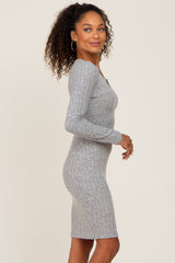 Heather Grey Soft Ribbed Long Sleeve Midi Dress