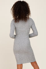 Heather Grey Soft Ribbed Long Sleeve Midi Dress