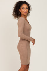 Taupe Soft Ribbed Long Sleeve Midi Dress