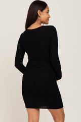 Black Soft Ribbed Long Sleeve Maternity Midi Dress