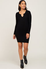 Black Soft Ribbed Long Sleeve Maternity Midi Dress