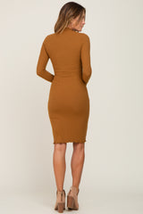 Camel Ribbed Mock Neck Dress