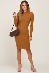 Camel Ribbed Mock Neck Dress