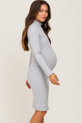 Heather Grey Ribbed Mock Neck Maternity Dress