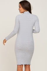 Heather Grey Ribbed Mock Neck Maternity Dress