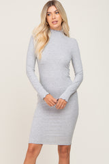 Heather Grey Ribbed Mock Neck Dress