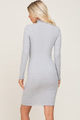 Heather Grey Ribbed Mock Neck Dress