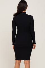 Black Ribbed Mock Neck Maternity Dress