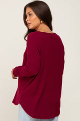 Burgundy Brushed Knit Basic Long Sleeve Maternity Top