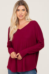 Burgundy Brushed Knit Basic Long Sleeve Top