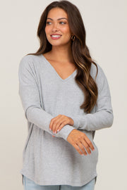 Heather Grey Brushed Knit Basic Long Sleeve Maternity Top