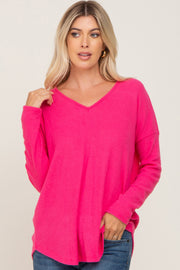 Fuchsia Brushed Knit Basic Long Sleeve Top